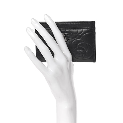 Chanel Lambskin Camellia Embossed Card Holder Black 2 of 9