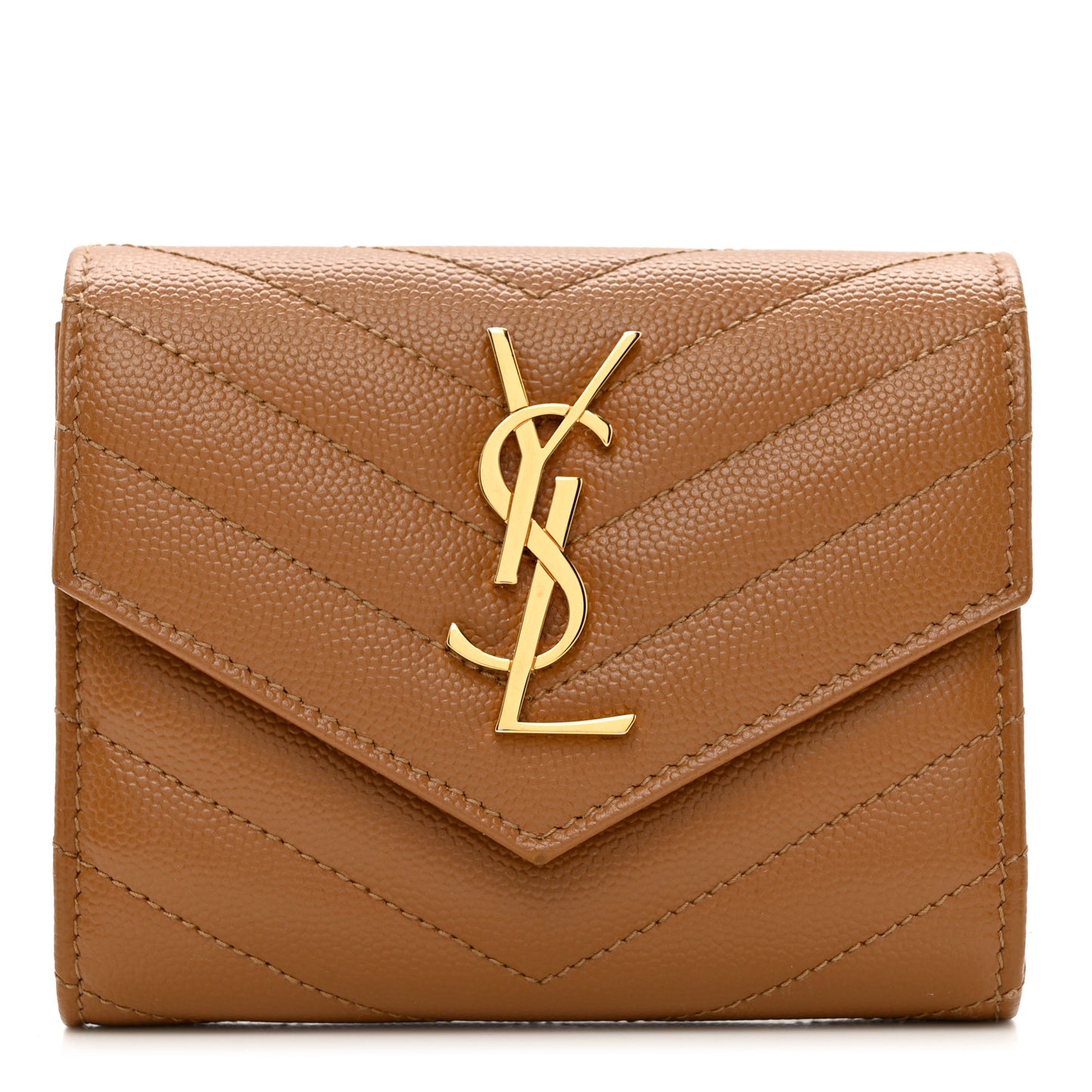 Grain De Poudre Matelasse Chevron Monogram Compact Tri Fold Wallet Natural Dark