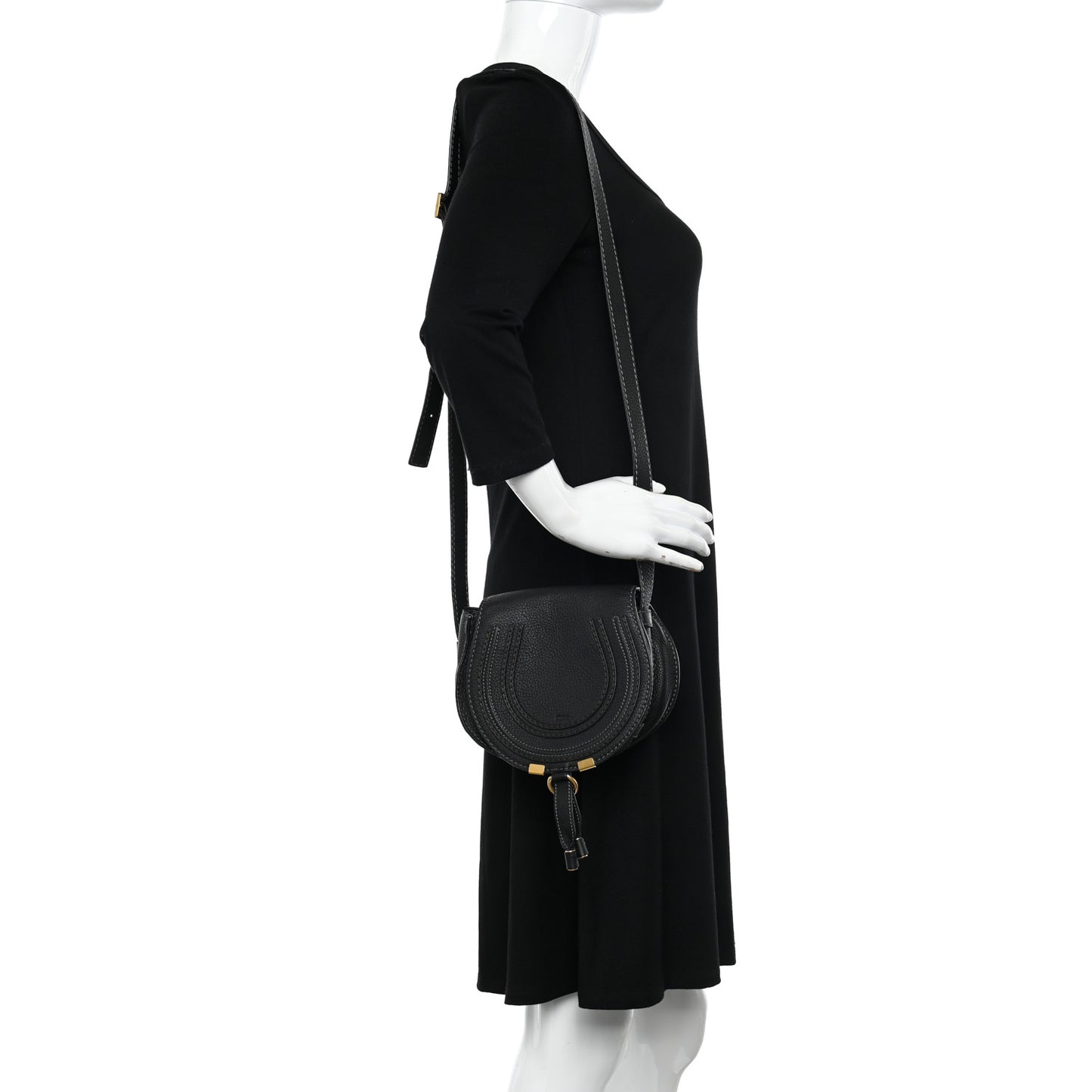 Grained Calfskin Small Marcie Saddle Bag Black