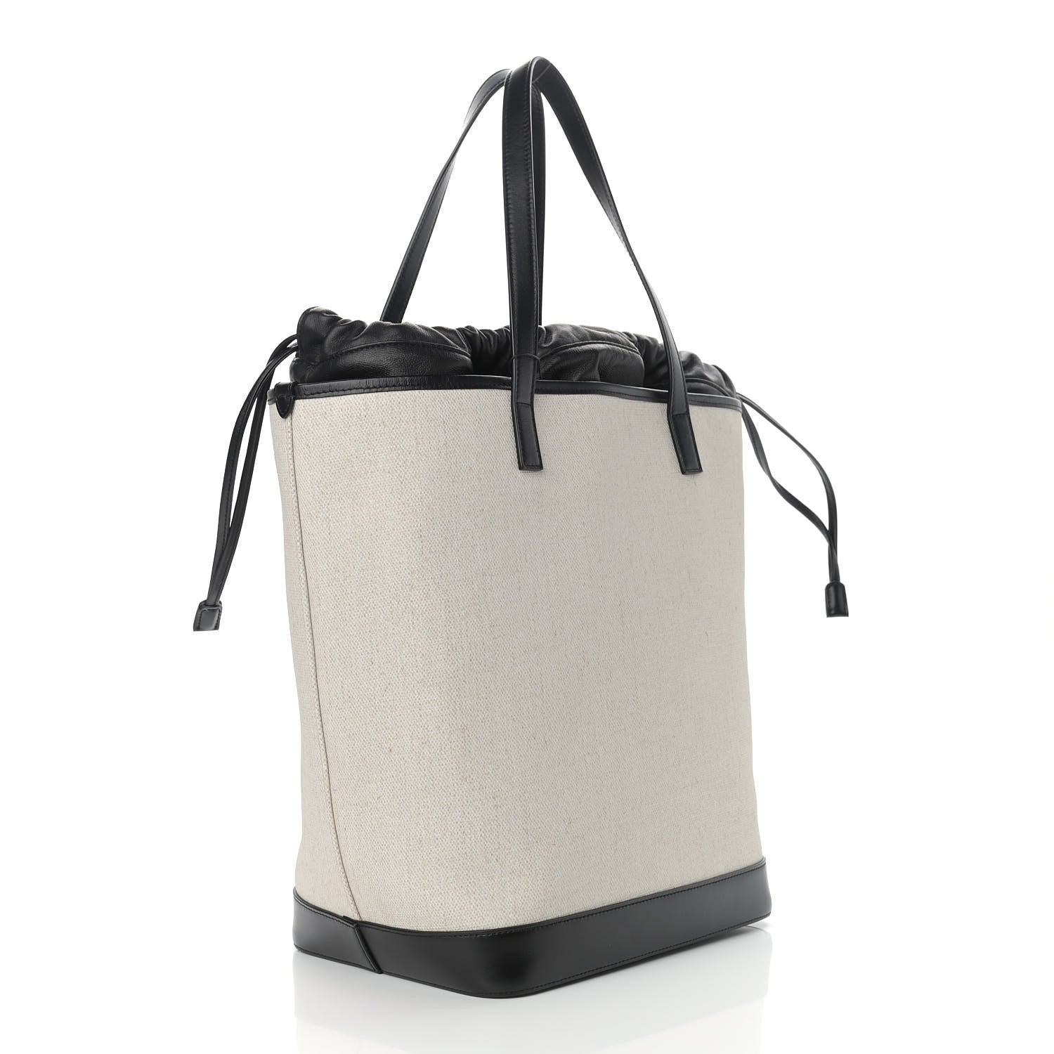 Saint Laurent Canvas Calfskin Teddy Drawstring Shopping Tote White Black 4 of 11
