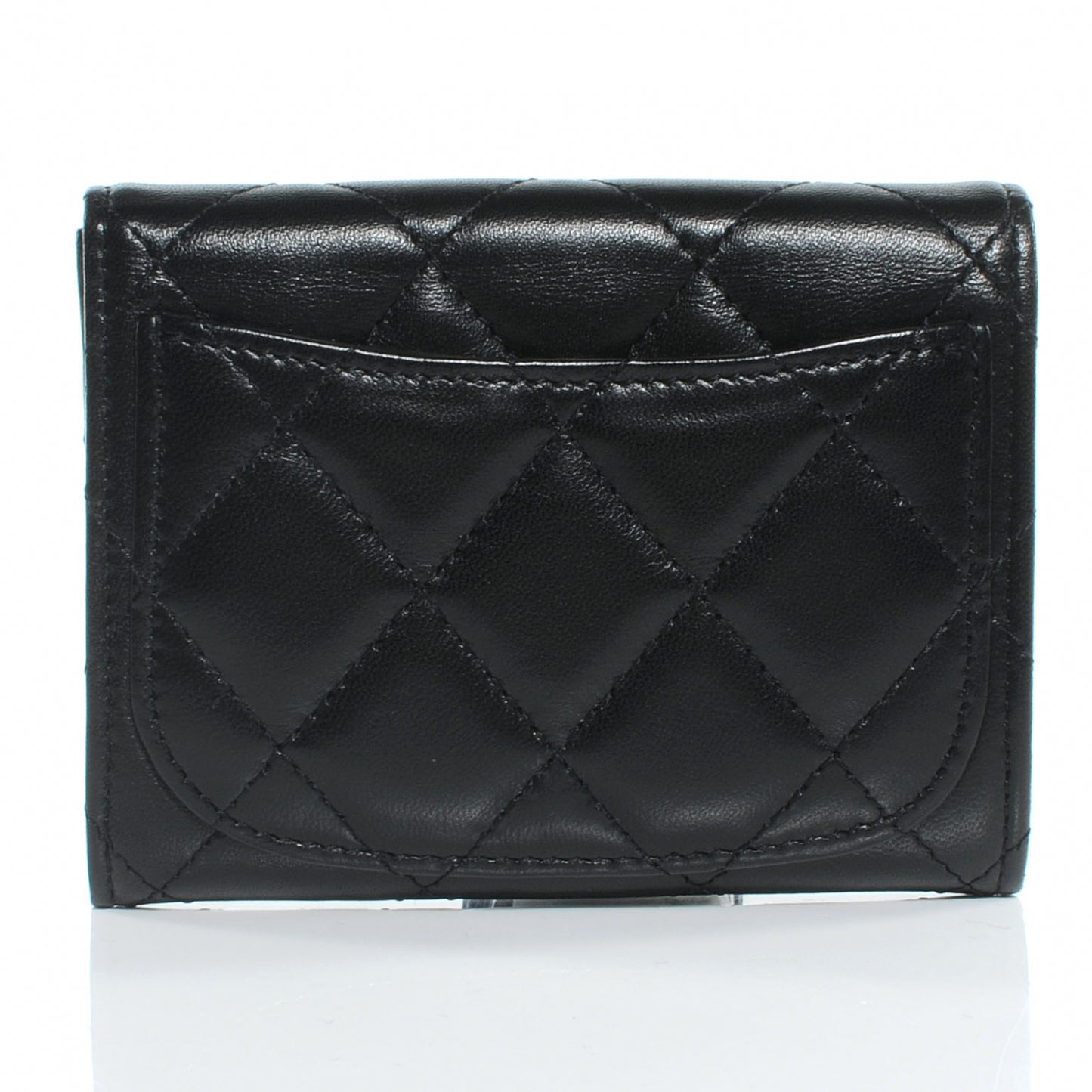 Lambskin Quilted Small Compact Wallet Black