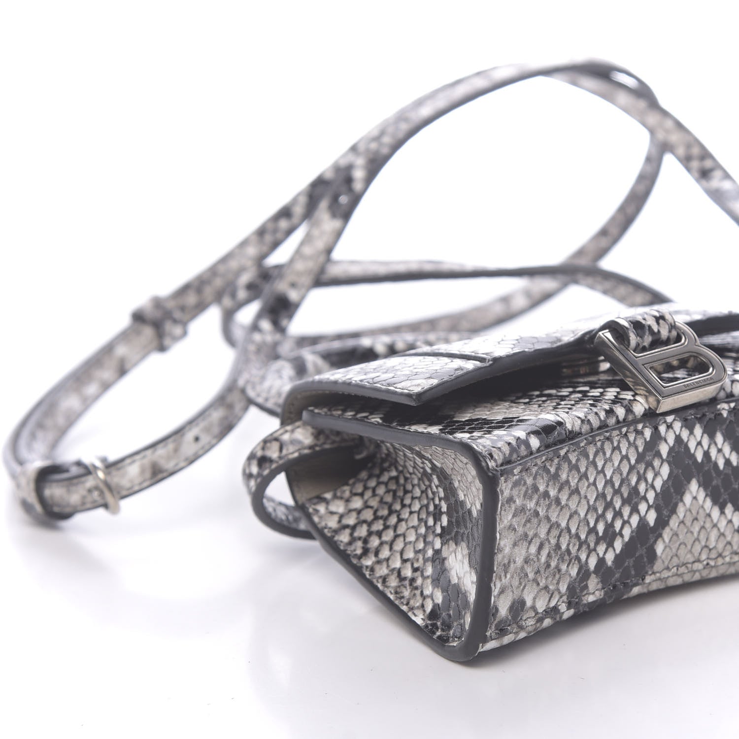 Balenciaga Shiny Calfskin Python Effect Hourglass Top Handle Bag Mini Black White 8 of 10