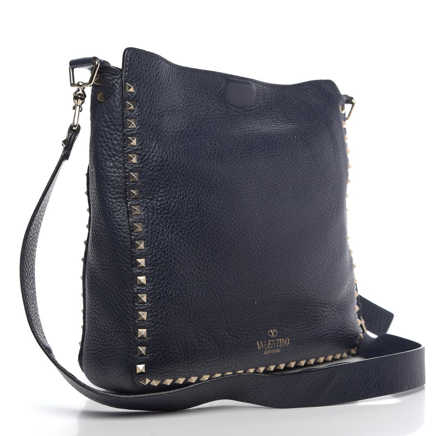 Pebbled Calfskin Large Rockstud Flip-Lock Messenger Bag Marine