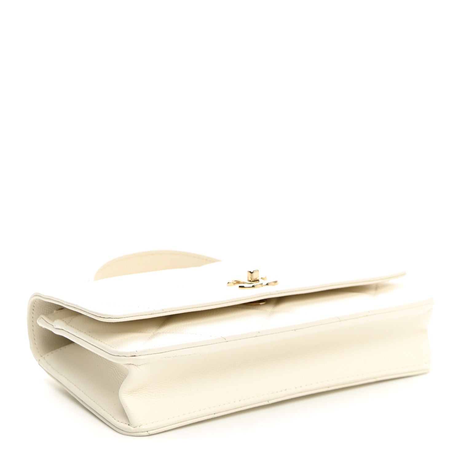 Chanel Shiny Caviar Quilted Turnlock Top Handle Wallet On Chain WOC White 3 of 9