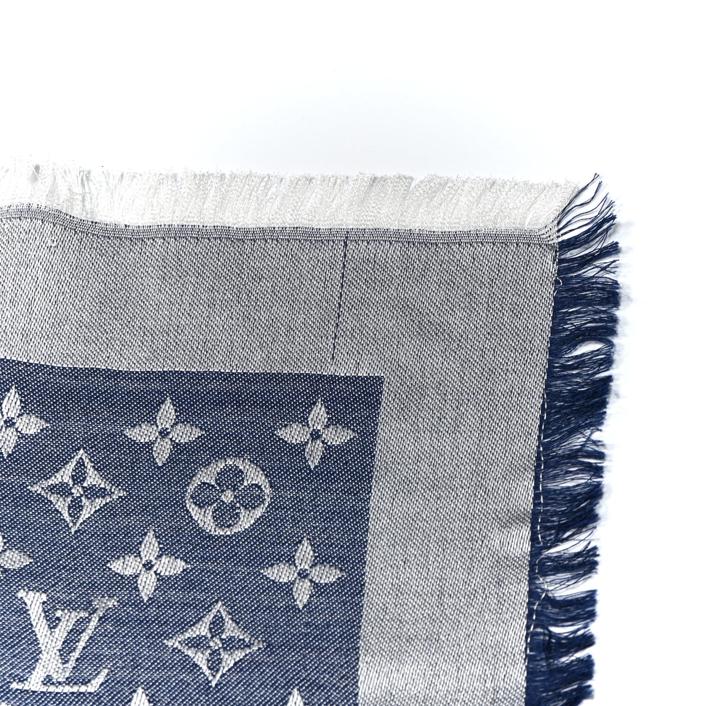 Silk Wool Monogram Denim Shawl Blue