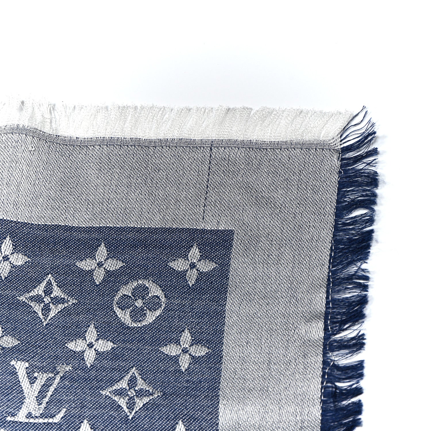 Louis Vuitton Silk Wool Monogram Denim Shawl Blue 6 of 6