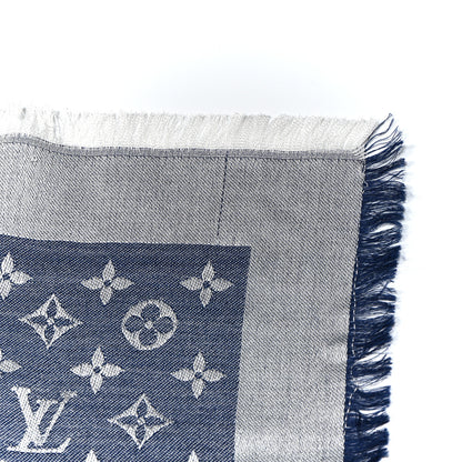 Louis Vuitton Silk Wool Monogram Denim Shawl Blue 6 of 6