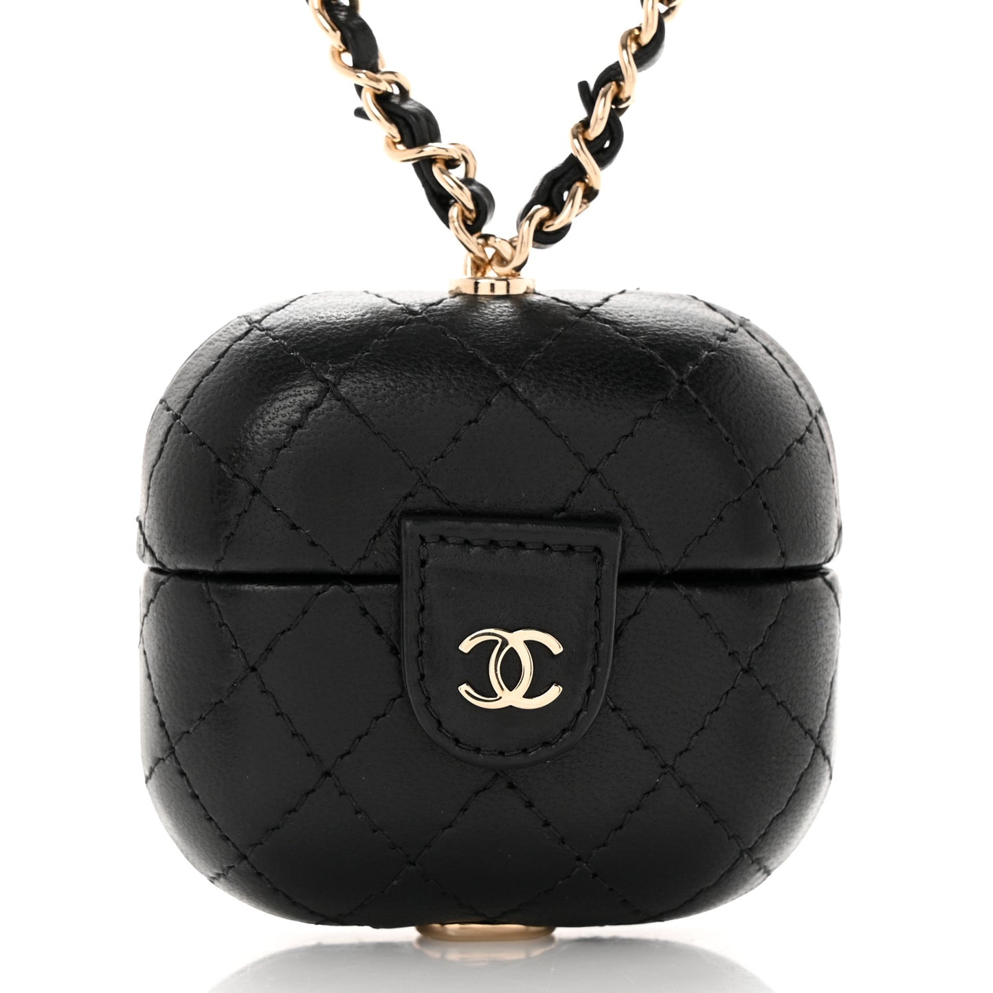 Lambskin Quilted Airpods Pro Case With Chain Black