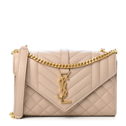 Saint Laurent Grain De Poudre Textured Mixed Matelasse Triquilt Monogram Satchel Dark Beige 1 of 4