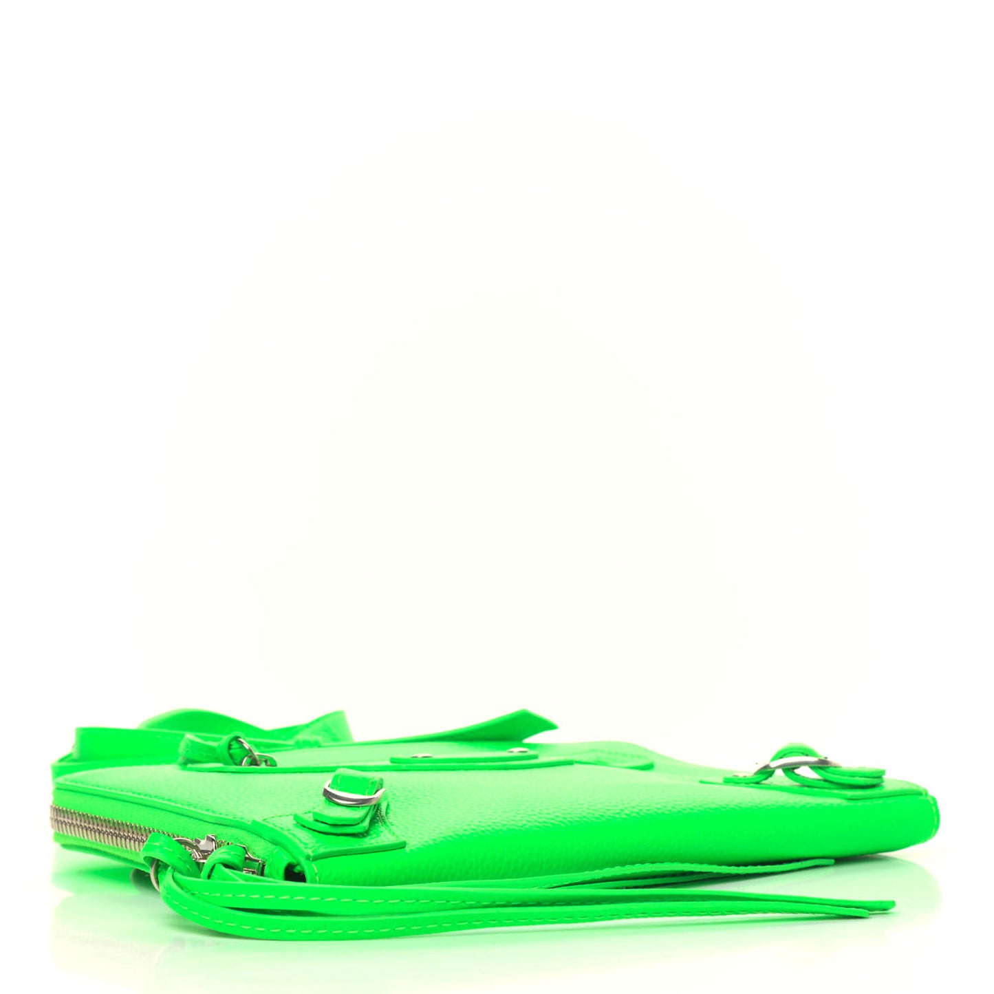 Grained Calfskin Neo Classic Silver Hardware Zip Around Crossbody Fluo Green