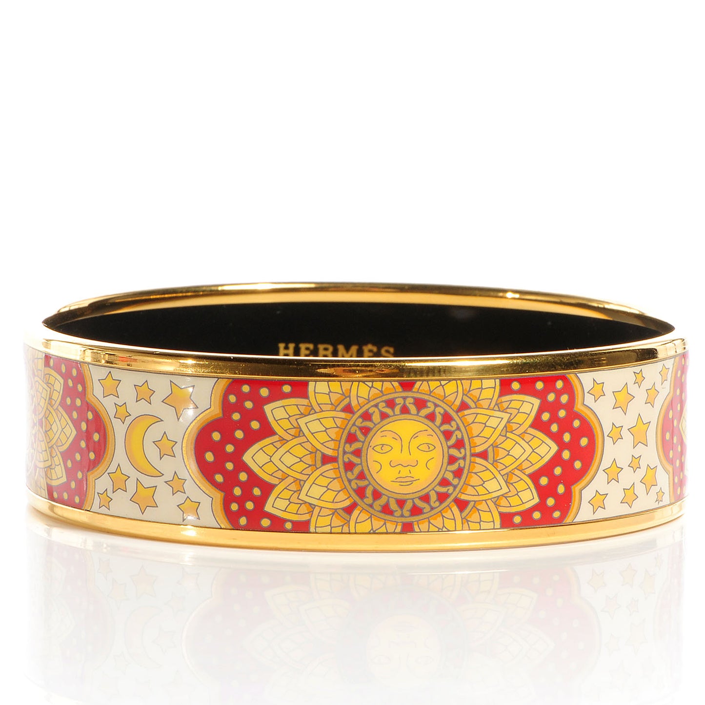 Enamel Printed Sun Moon Stars Wide Bracelet Red 65