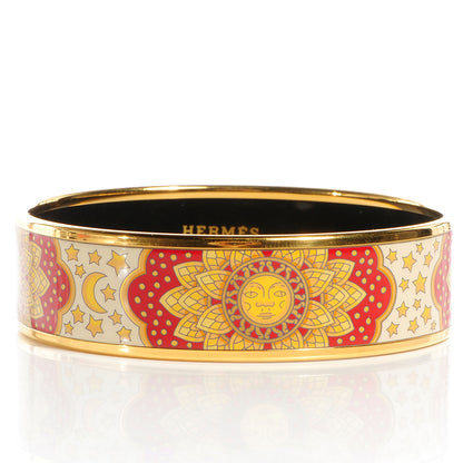 Hermes Enamel Printed Sun Moon Stars Wide Bracelet Red 65 8 of 10