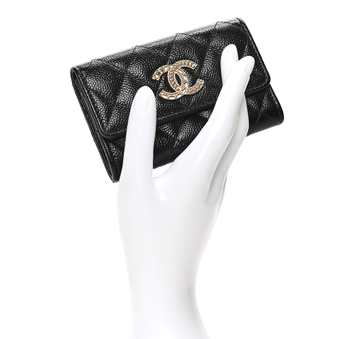 Caviar Quilted Chain CC Flap Card Holder Black