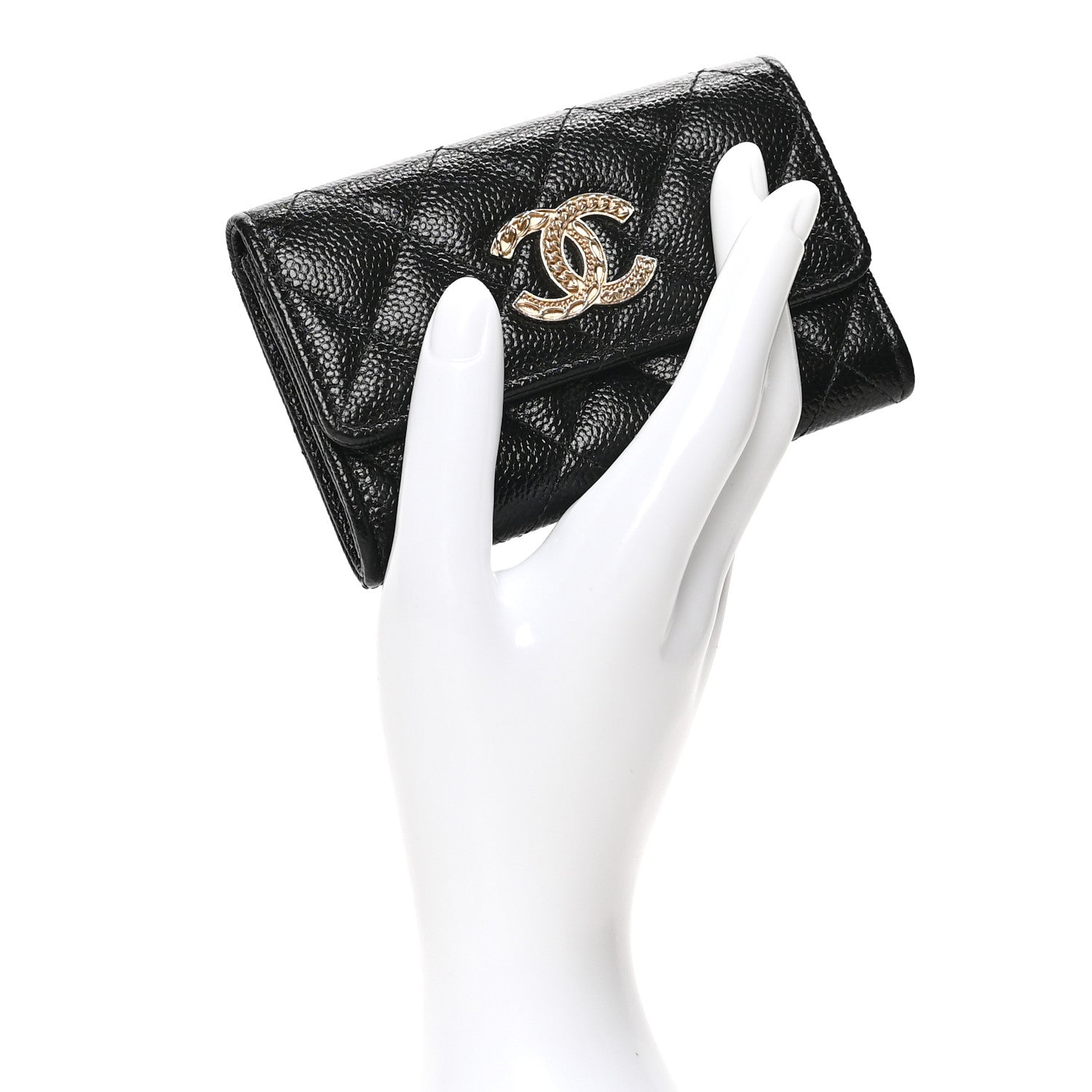 Chanel Caviar Quilted Chain CC Flap Card Holder Black 2 of 8