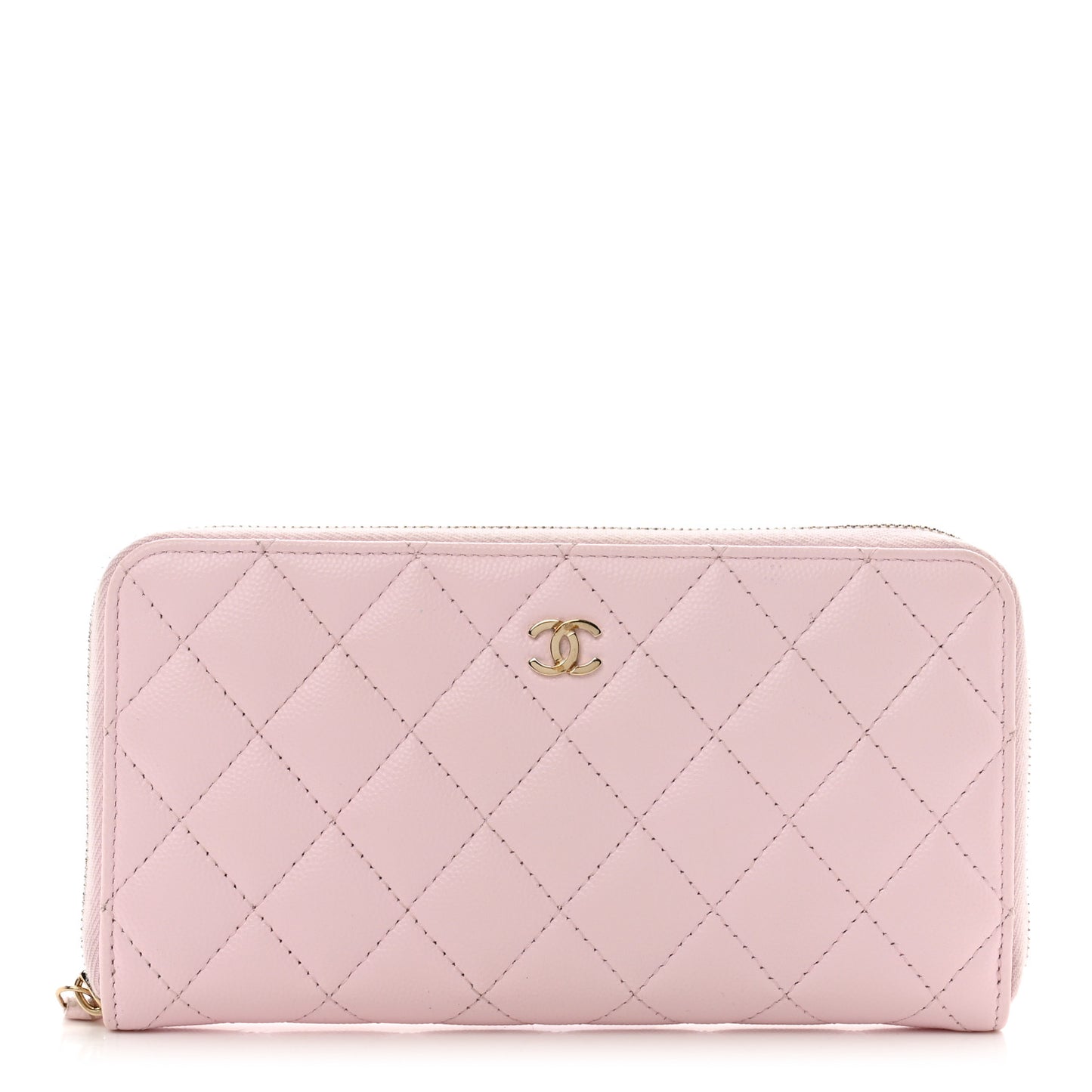 Caviar Quilted Large Gusset Zip Around Wallet Light Pink