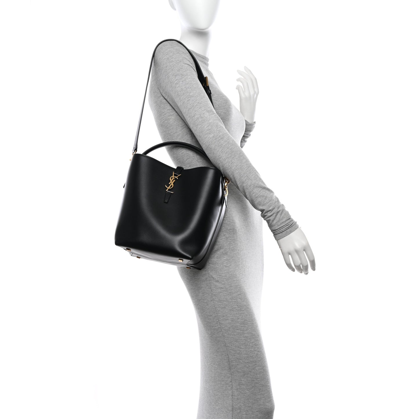 Smooth Shiny Calfskin Monogram Le 37 Bucket Bag Black