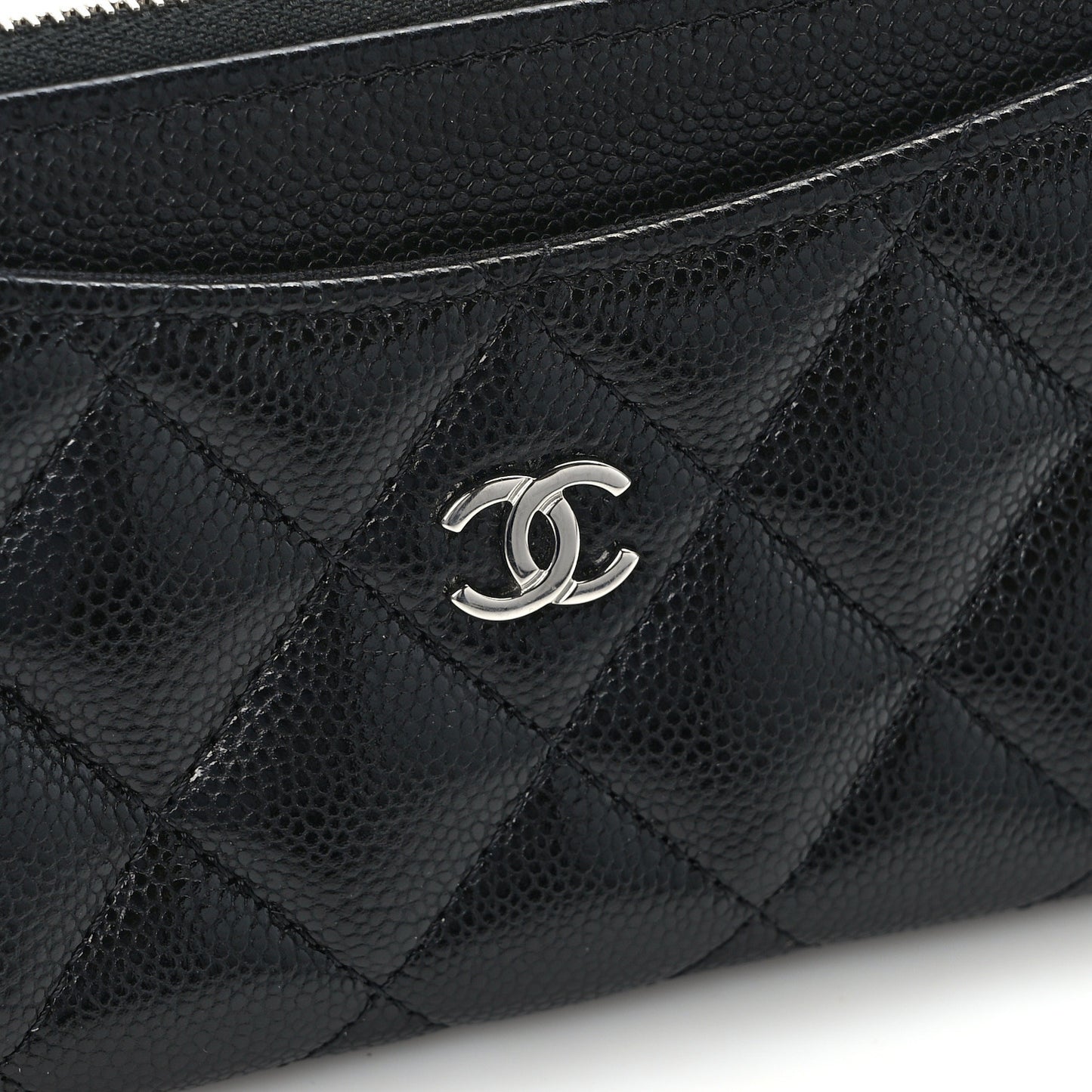 Caviar Quilted CC Zip Around Card Holder Black