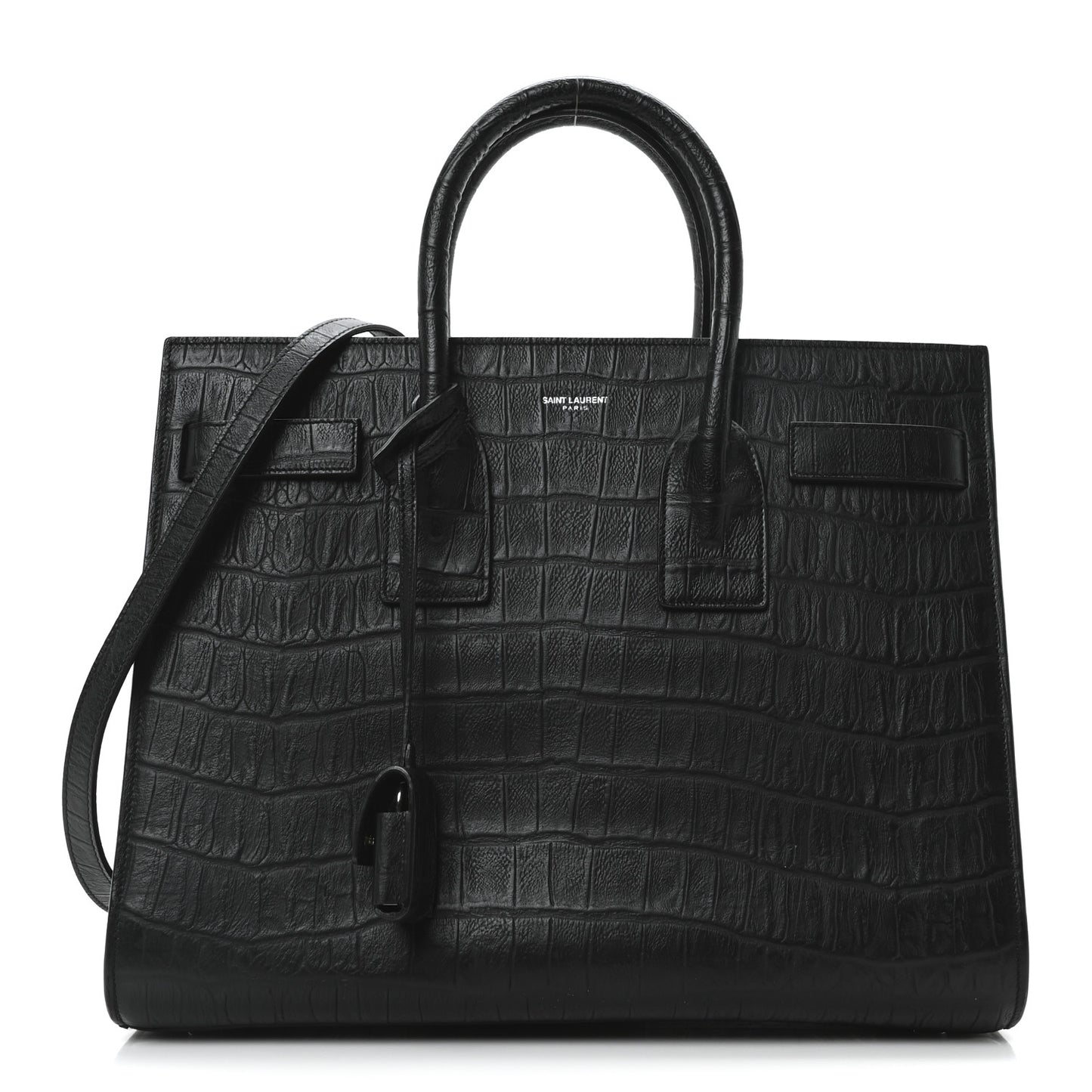 Calfskin Crocodile Embossed Small Supple Sac de Jour Black