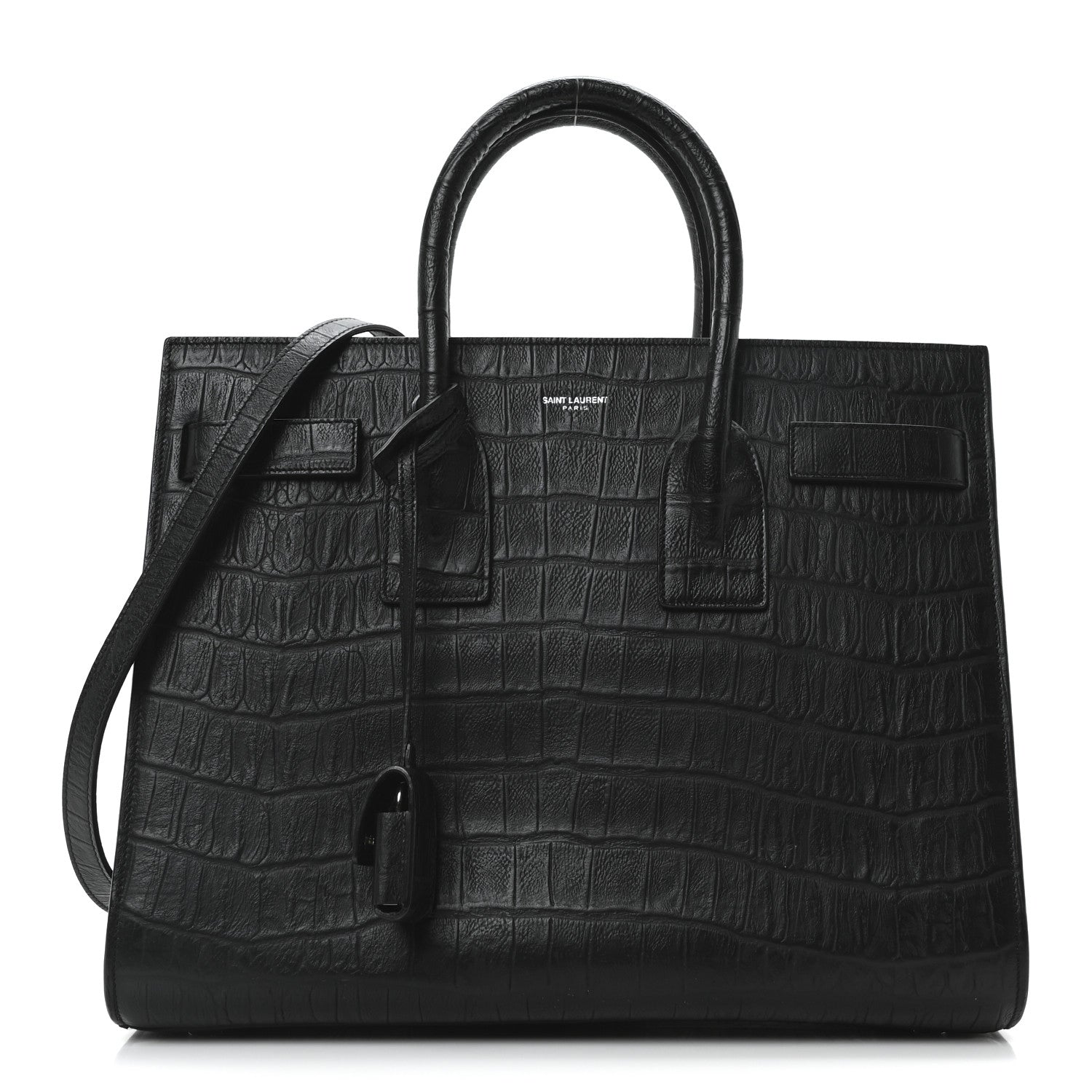 Saint Laurent Calfskin Crocodile Embossed Small Supple Sac de Jour Black 1 of 10