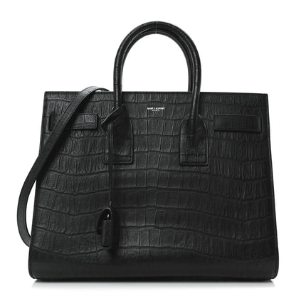 Saint Laurent Calfskin Crocodile Embossed Small Supple Sac de Jour Black 1 of 10