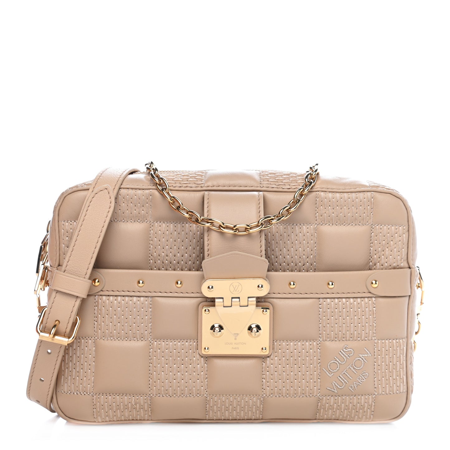 Lambskin Damier Quilt Troca MM Cashmere Beige