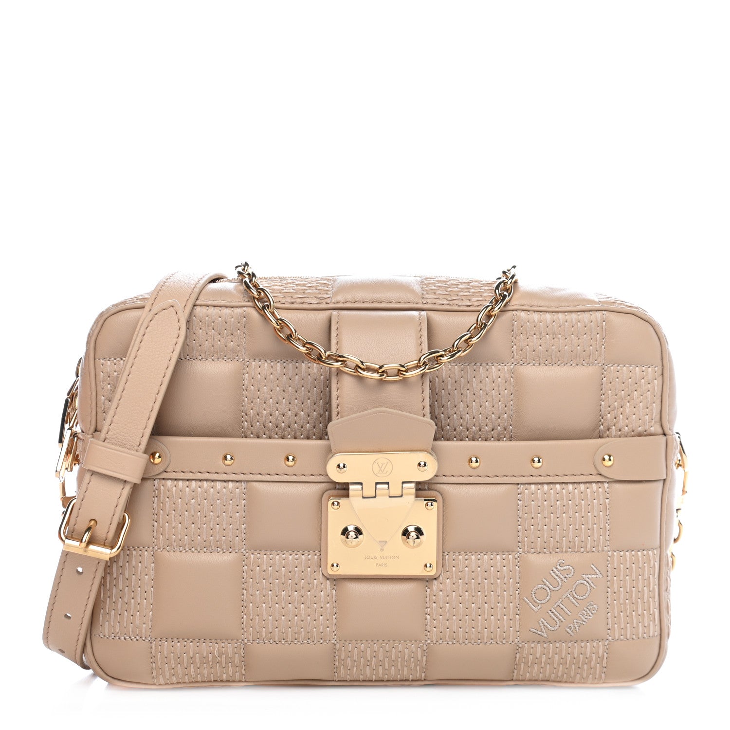 Louis Vuitton Lambskin Damier Quilt Troca MM Cashmere Beige 1 of 8