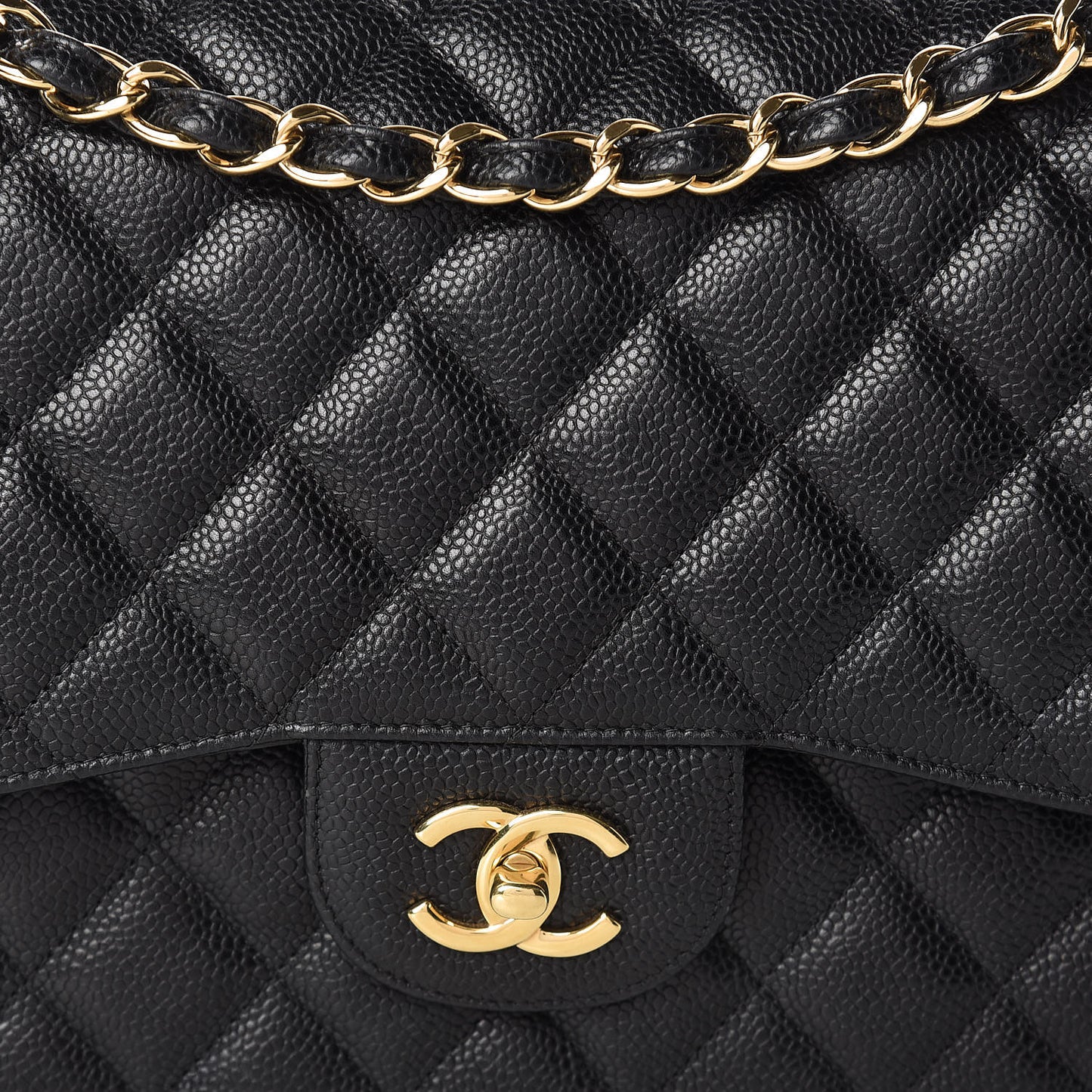 Caviar Quilted Jumbo Double Flap Black