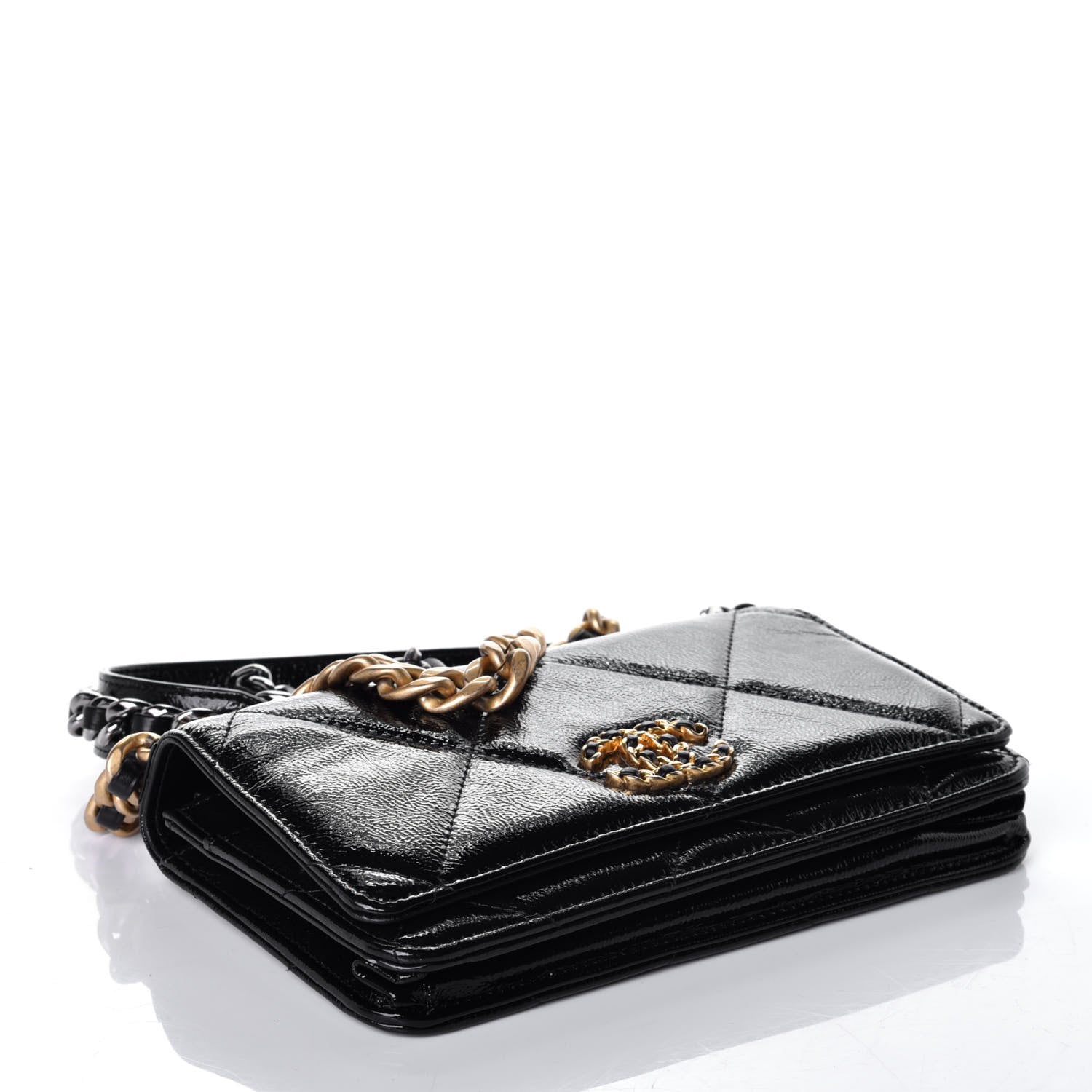 Chanel Shiny Crumpled Calfskin Quilted Chanel 19 Wallet On Chain WOC Black 5 of 9