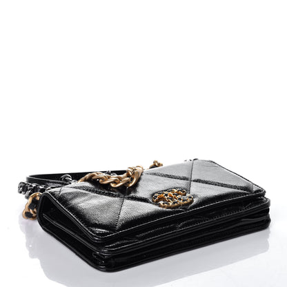 Chanel Shiny Crumpled Calfskin Quilted Chanel 19 Wallet On Chain WOC Black 5 of 9