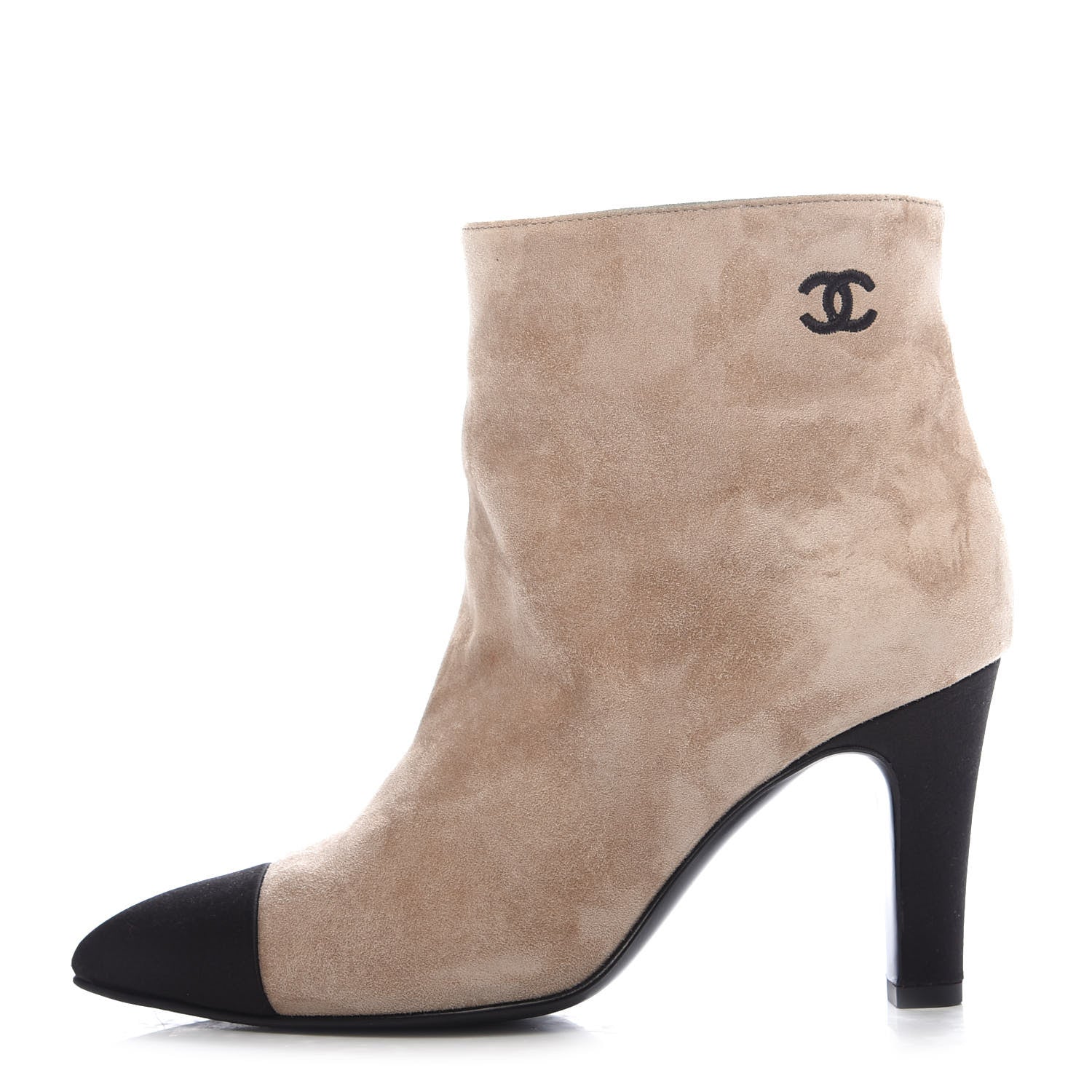 Chanel Suede Calfskin Satin Gabrielle Cap Toe Short Boots 35.5 Beige Black 1 of 10