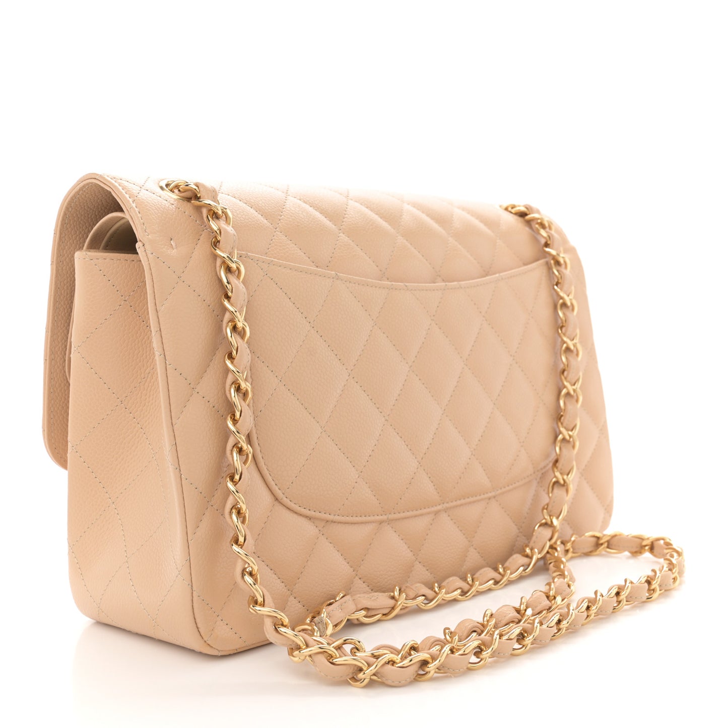 Caviar Quilted Jumbo Double Flap Beige Clair