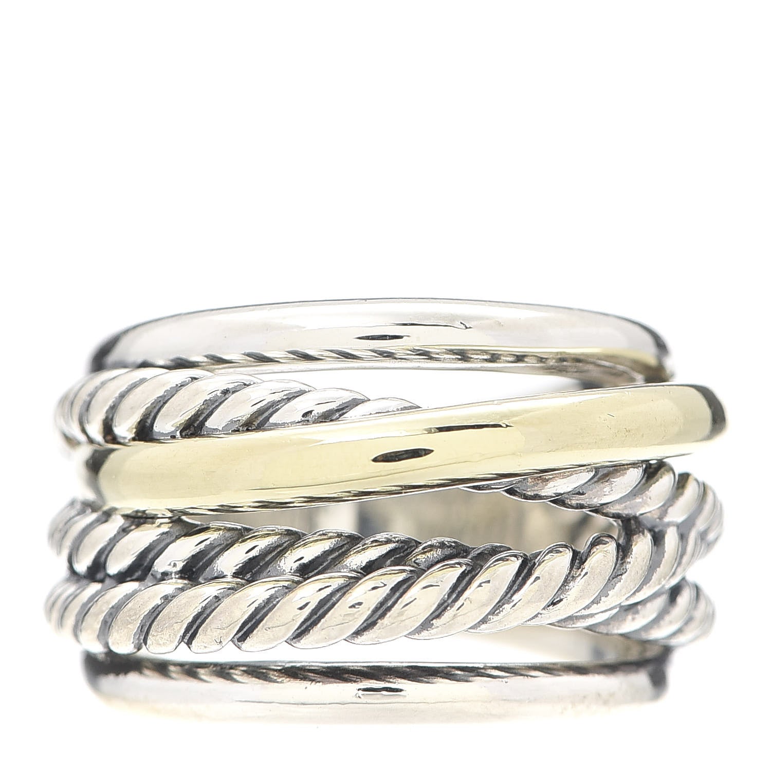 David Yurman Sterling Silver 14K Yellow Gold Wide Crossover Ring 51 5.75 1 of 4