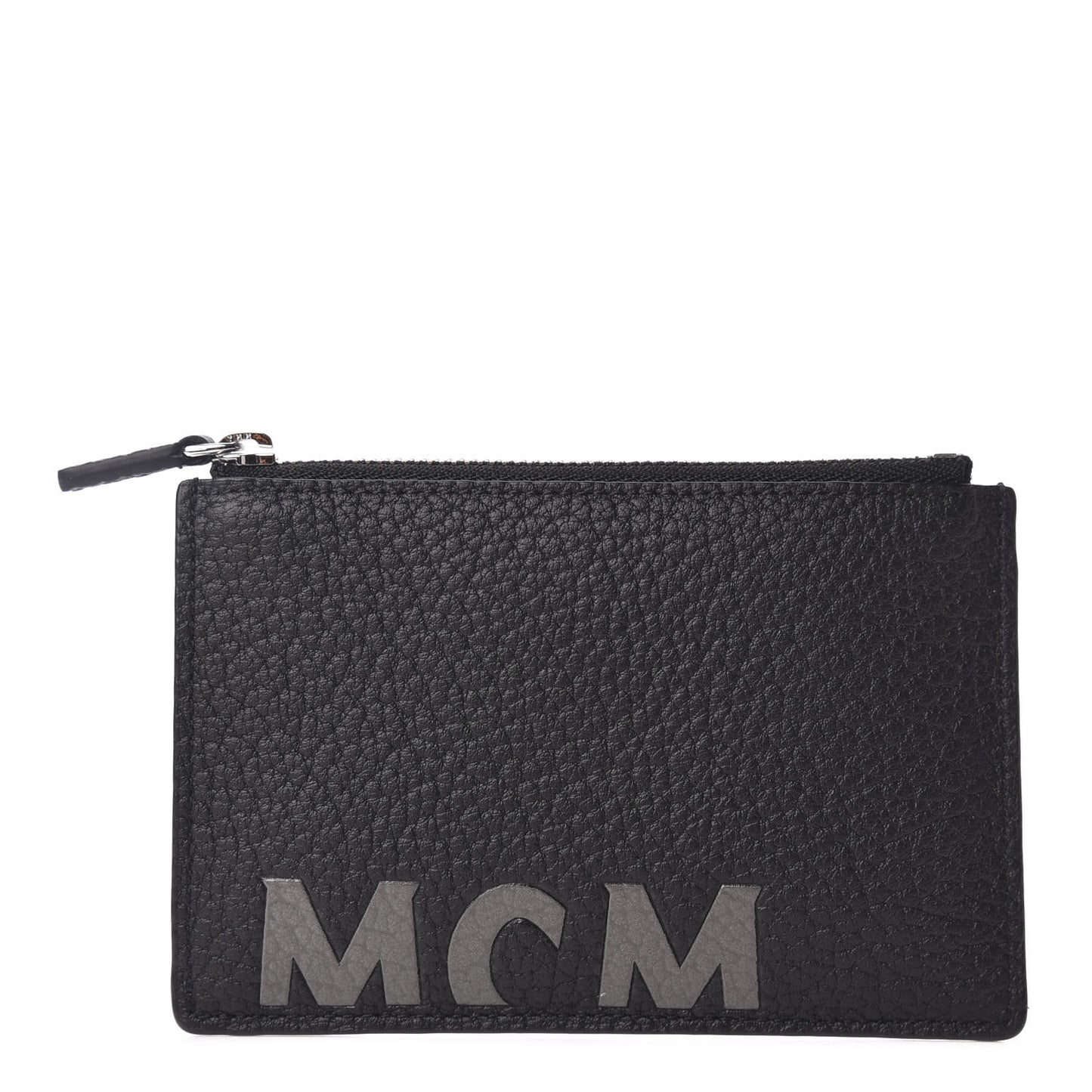Grained Calfskin Logo Zip Card Case Wallet Black