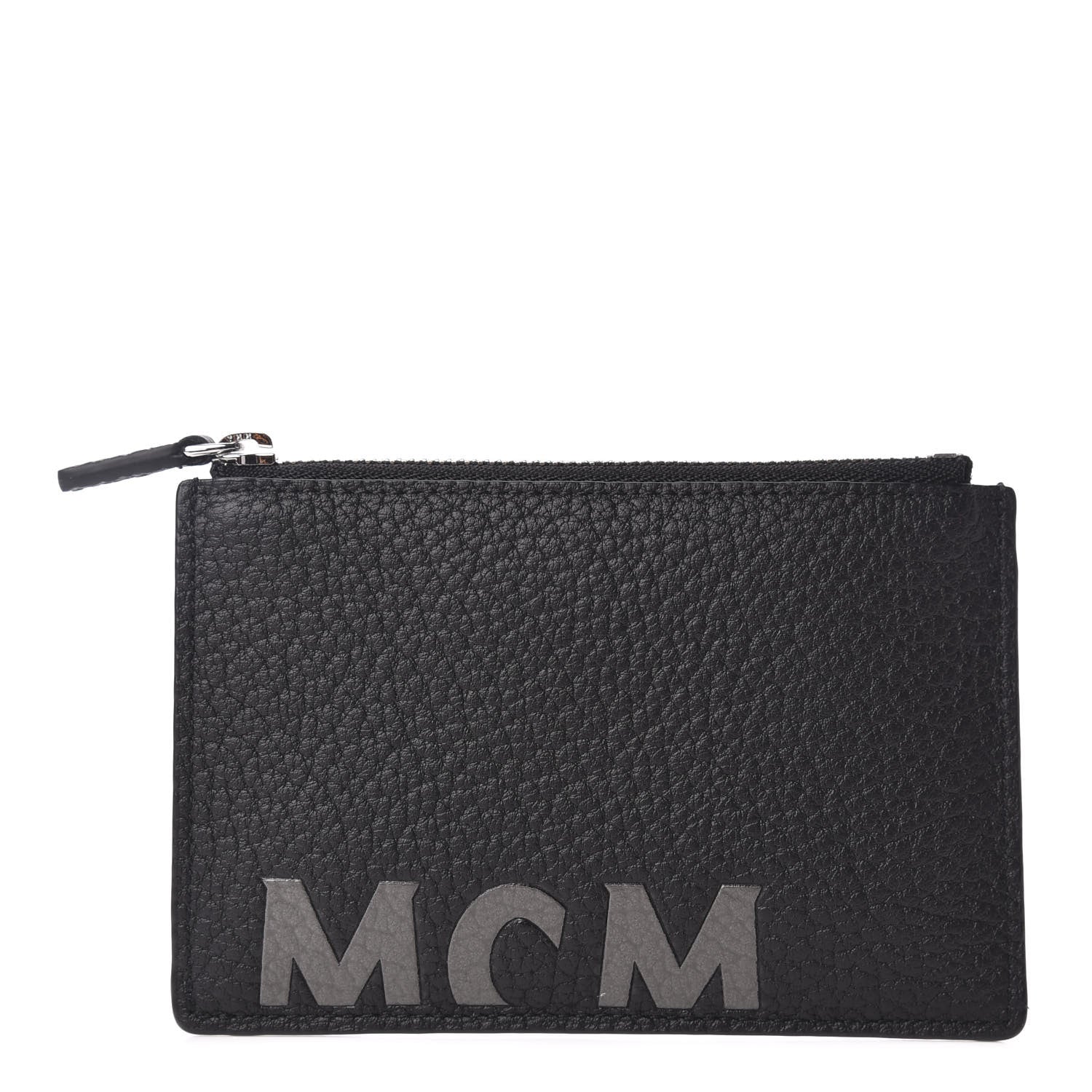 MCM Grained Calfskin Logo Zip Card Case Wallet Black 1 of 7