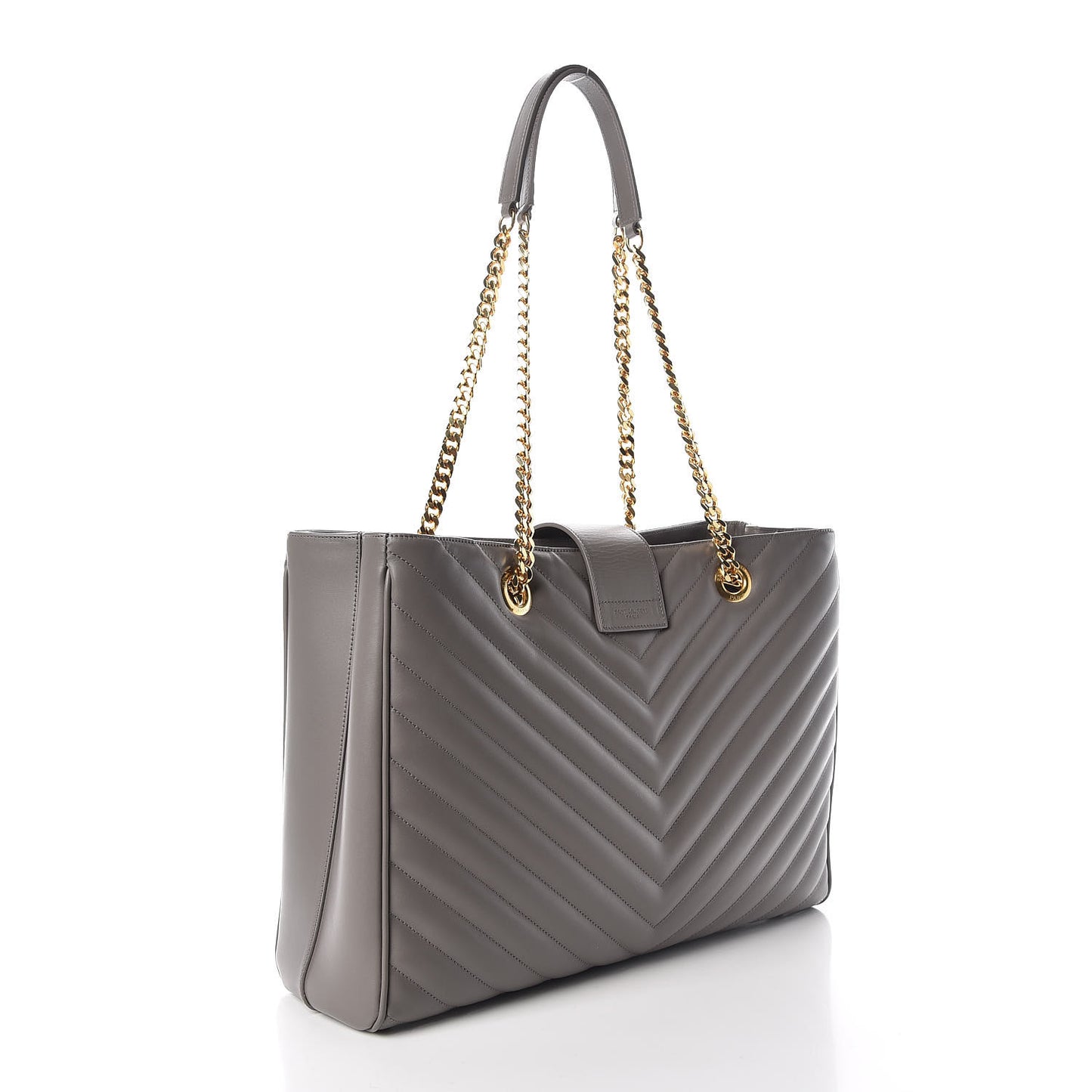 Smooth Calfskin Matelasse Chevron Large Monogram Shopping Bag Grey