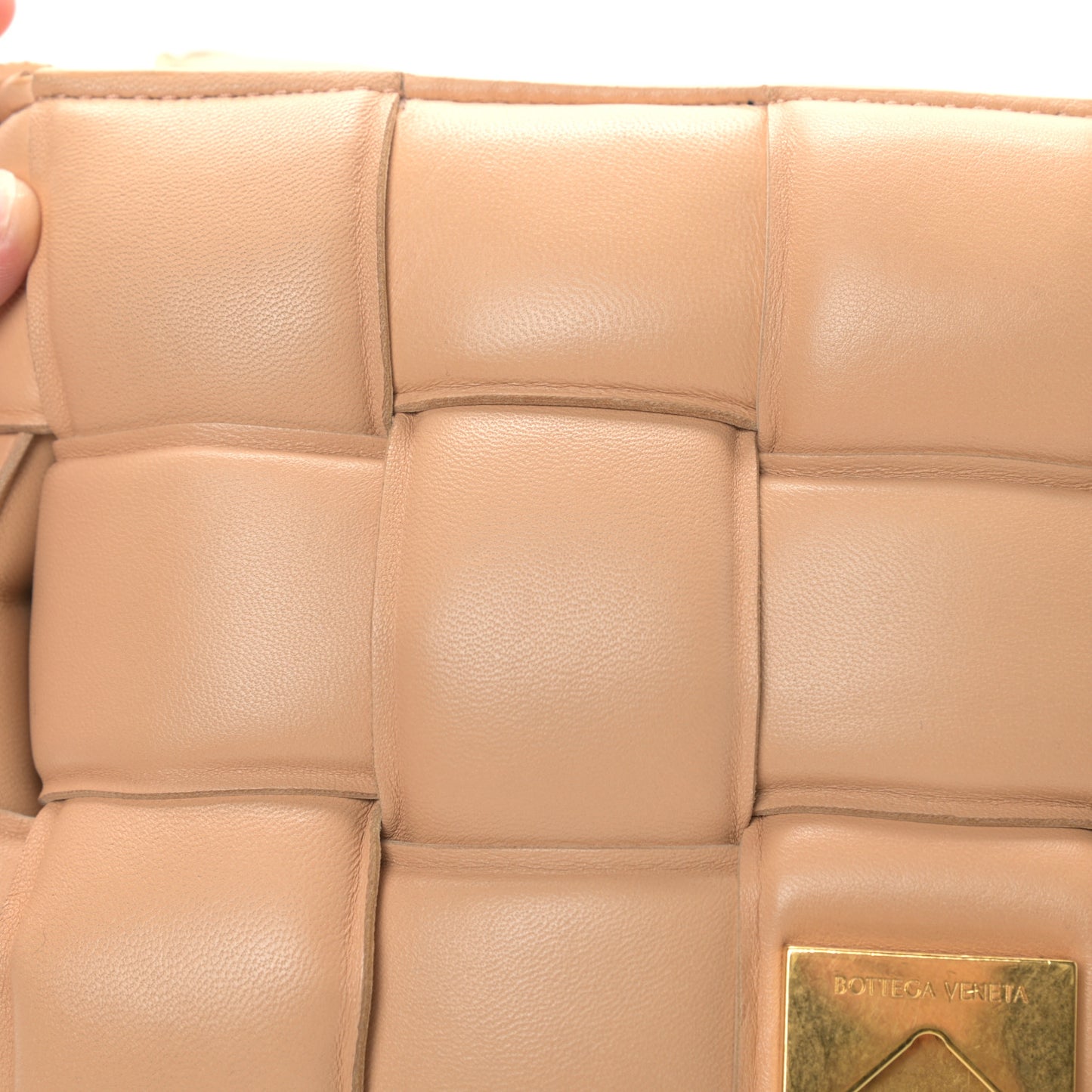 Nappa Maxi Intreccio Padded Cassette Crossbody Bag Almond