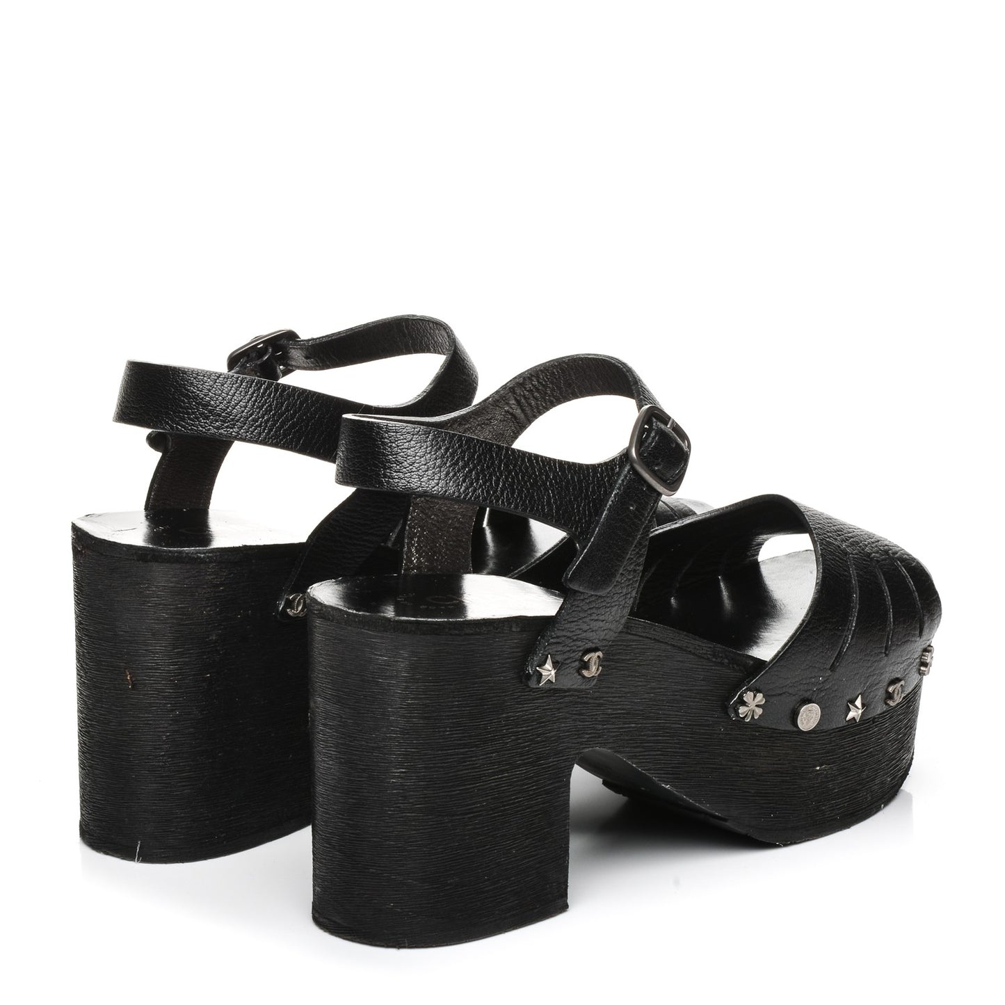 Goatskin Studded Platform Sandals 40 Black