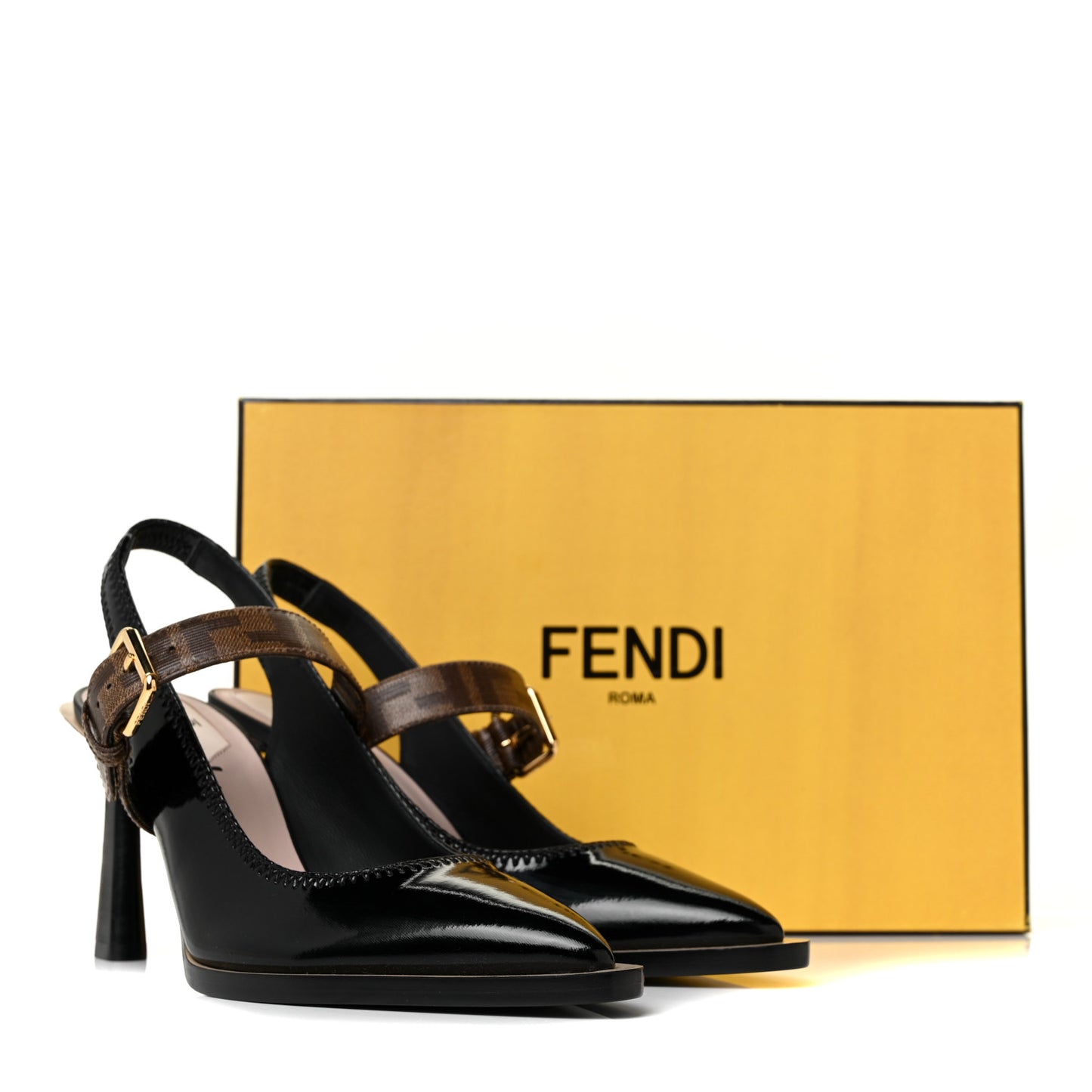 Patent FF Open Toe Platform Slingback Pumps 36 Black
