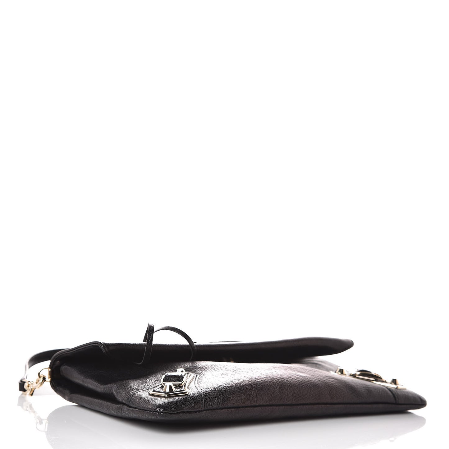 Chevre Gold Metallic Edge Hardware Envelope Clutch Black