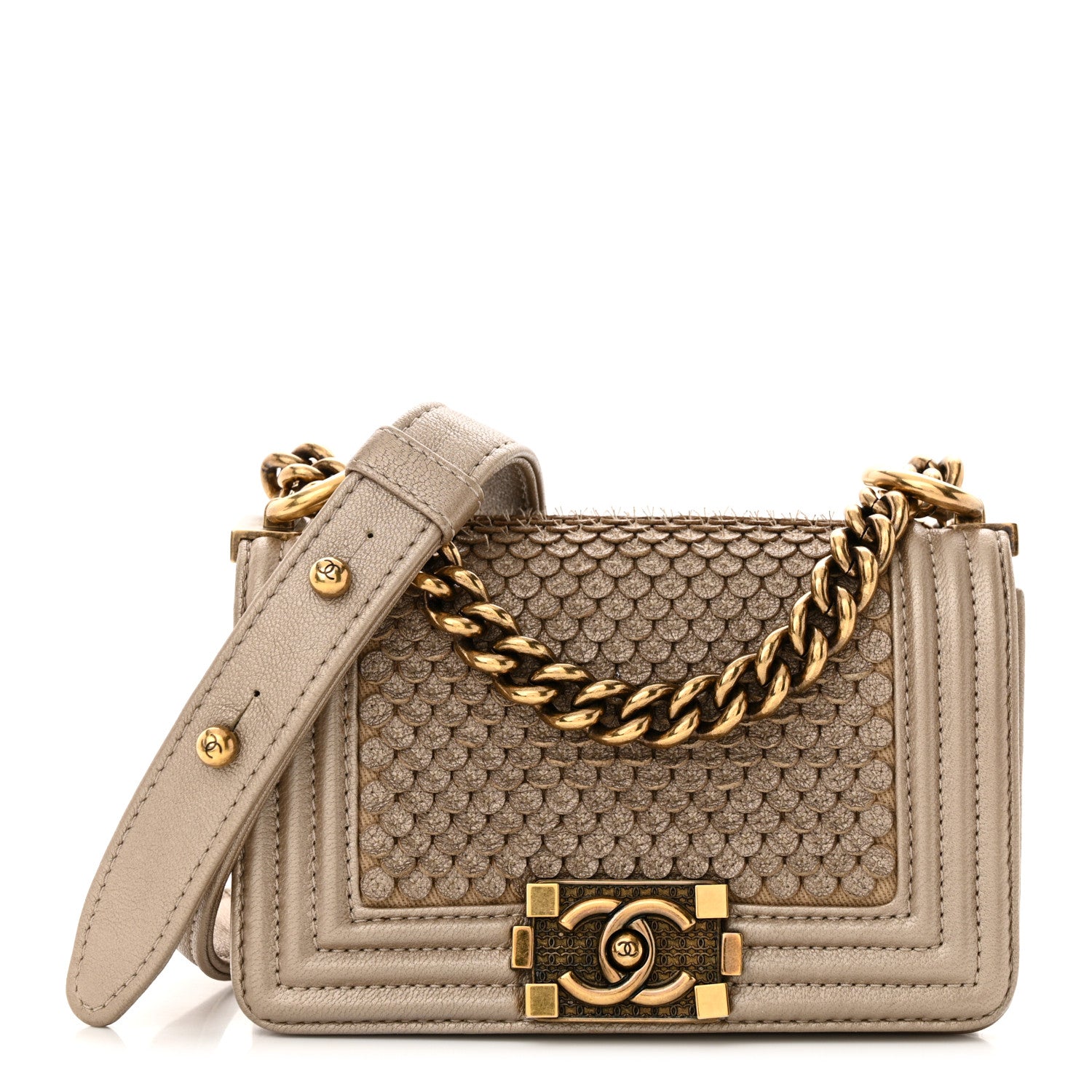 Chanel Metallic Lambskin Mini Scaled Boy Flap Gold 1 of 13