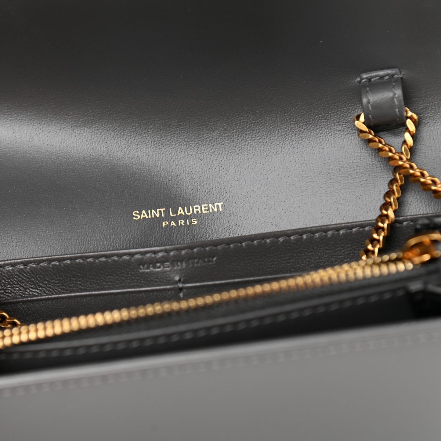 Glossy Calfskin Monogram Chain Wallet Storm