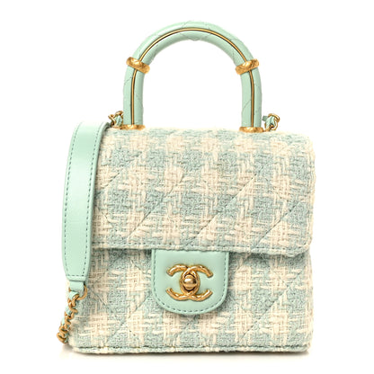 Chanel Tweed Handle Crush Top Handle Flap Bag Light Blue Ecru 1 of 12