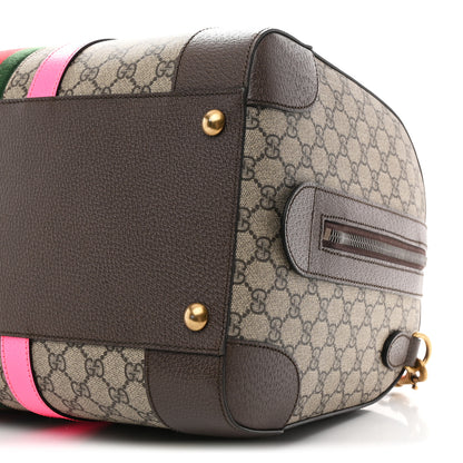 Gucci GG Supreme Monogram Textured Dollar Calfskin Web Medium Savoy Duffle Bag Beige Ebony Fluorescent Fuchsia 9 of 9