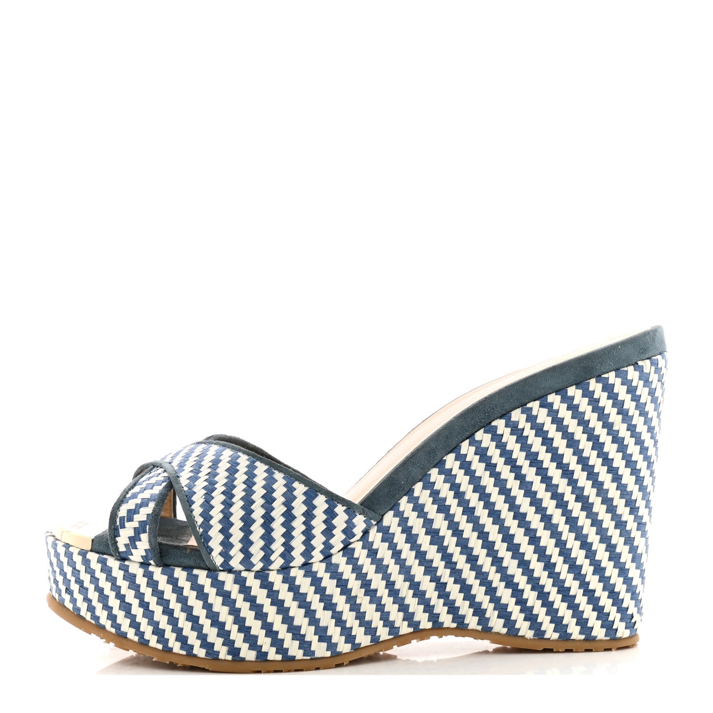 Woven Raffia Stripe Parker Wedge Sandals 38 Dusk Blue
