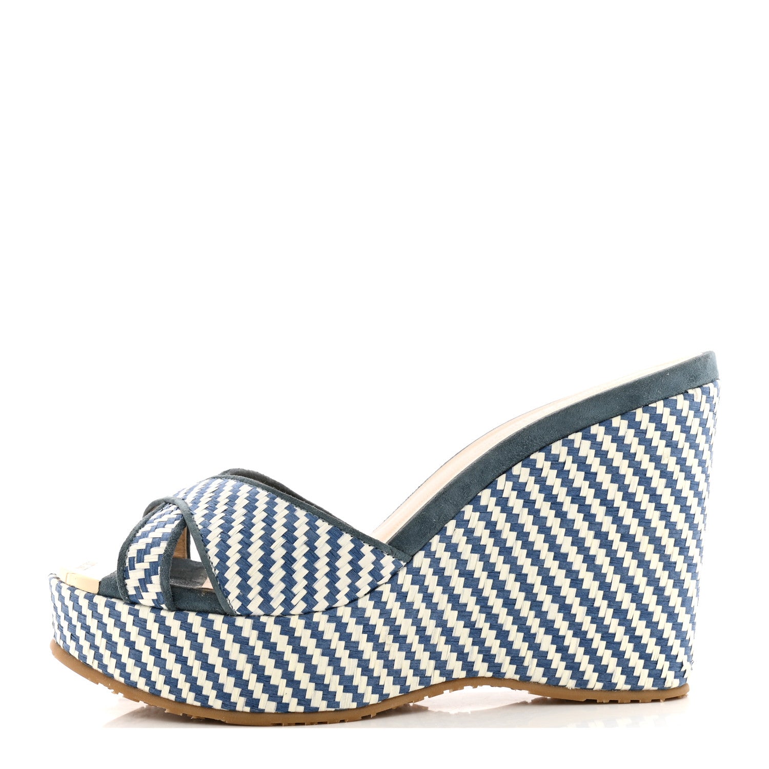 Jimmy Choo Woven Raffia Stripe Parker Wedge Sandals 38 Dusk Blue 1 of 11
