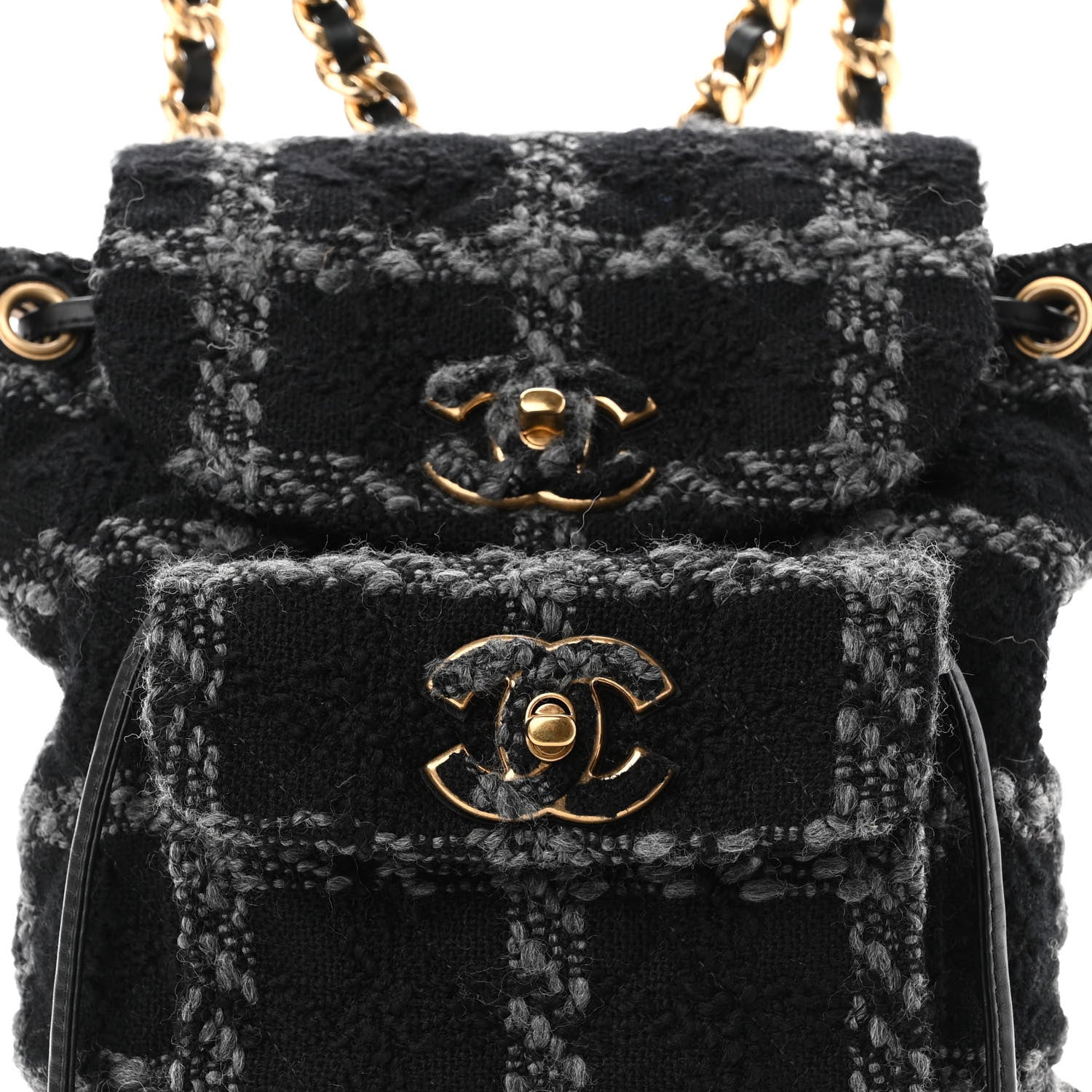 Chanel Wool Tweed Elegant Backpack Black Grey 8 of 10