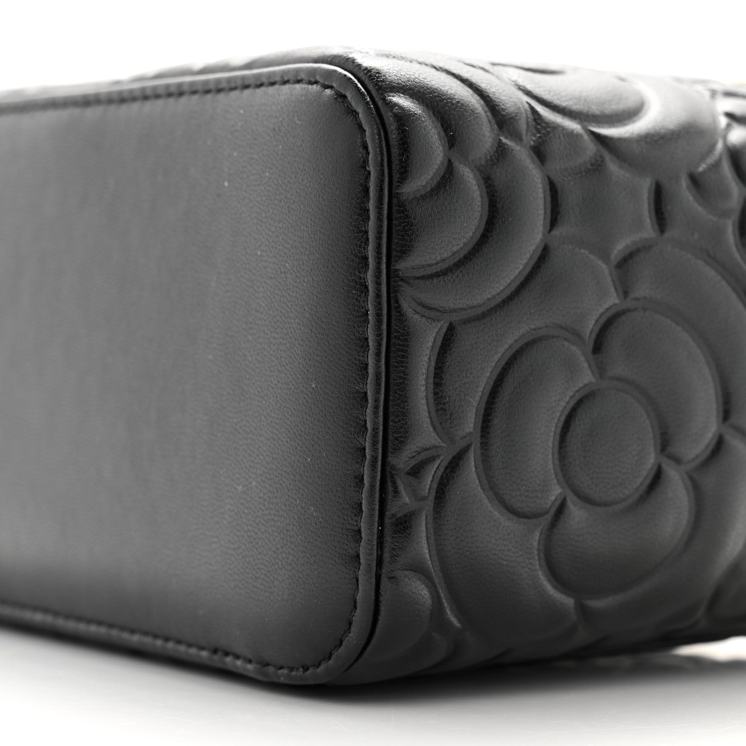 Chanel Lambskin Camellia Embossed Small Vanity Case With Chain Black 10 of 10