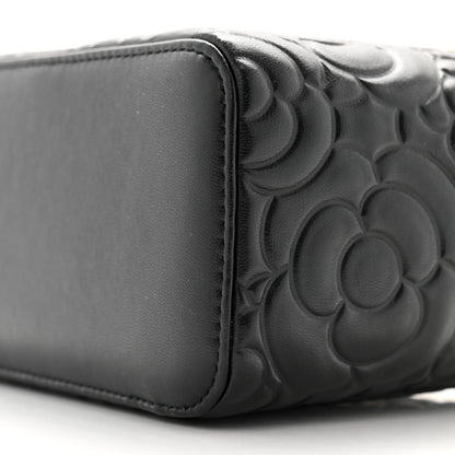 Chanel Lambskin Camellia Embossed Small Vanity Case With Chain Black 10 of 10