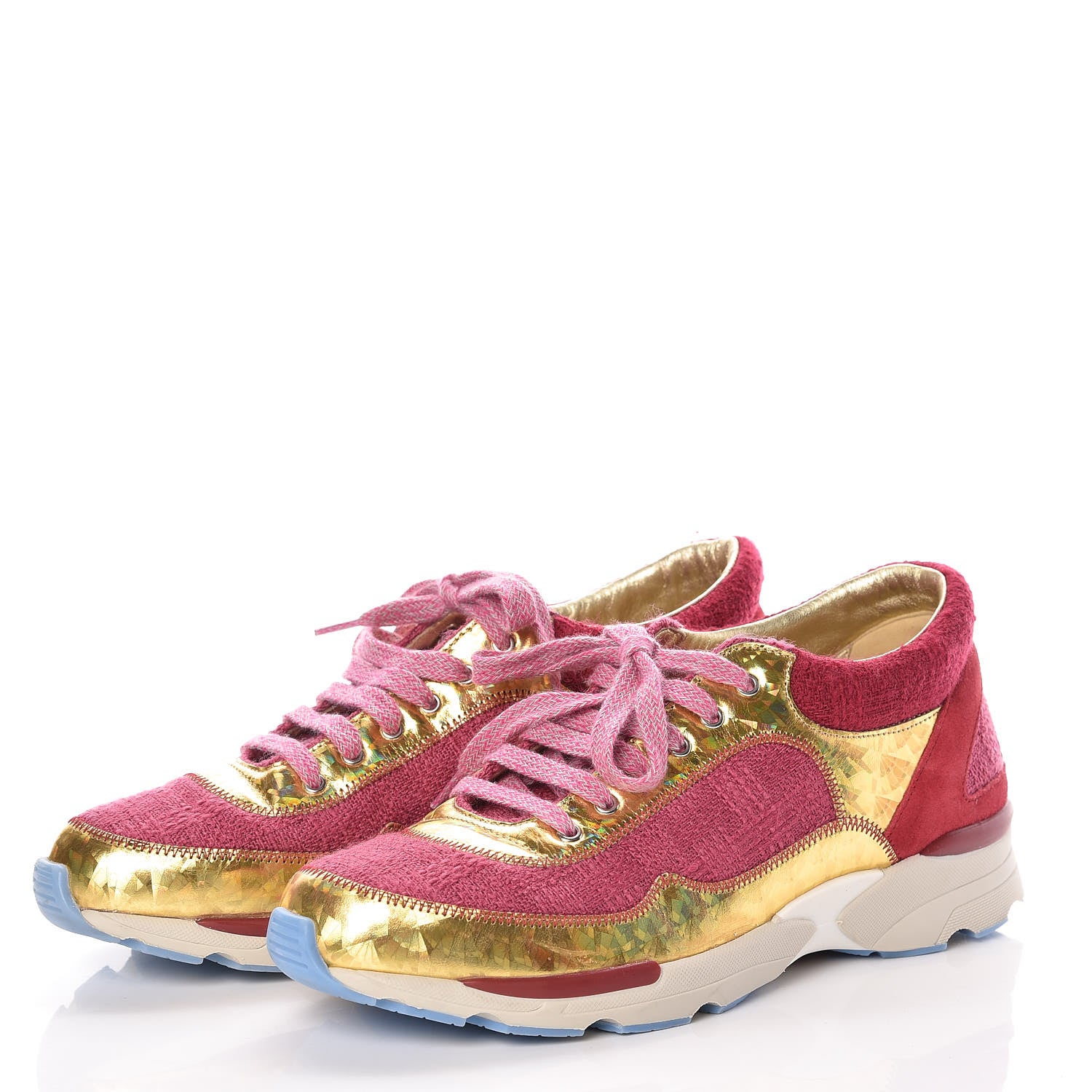 Chanel Tweed Suede Calfskin Sneakers 38 Dark Pink 3 of 14