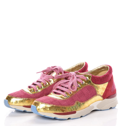 Chanel Tweed Suede Calfskin Sneakers 38 Dark Pink 3 of 14